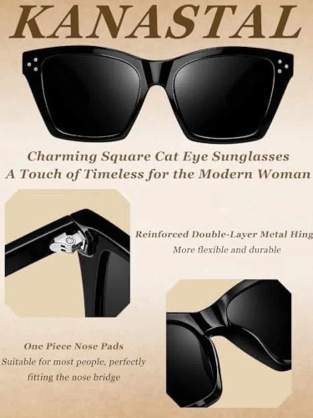Stylish Square Cat Eye Sunglasses - Polarized UV400, Trendy Modern Design
